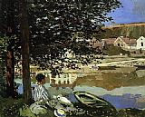 Scene Canvas Paintings - River Scene at Bennecourt